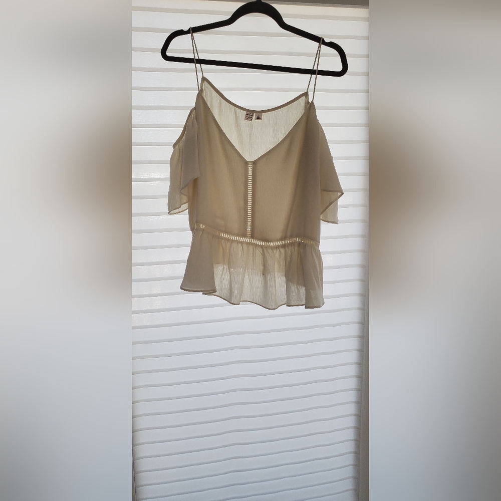 Cream off the shoulder blouse with v neckline